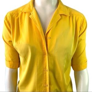 THE BAY LA BAIE YELLOW BUTTON DOWN SHIRT SHORT SLEEVE TOP BLOUSE VINTAGE MEDIUM